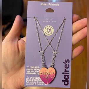 NWT- Claire's Glow in the dark BFF Heart Necklace Set